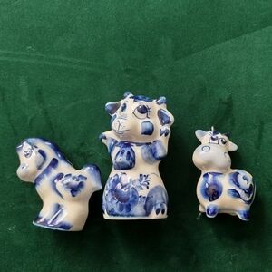 Set of 3 Blue and White Ceramic Animal Figurines